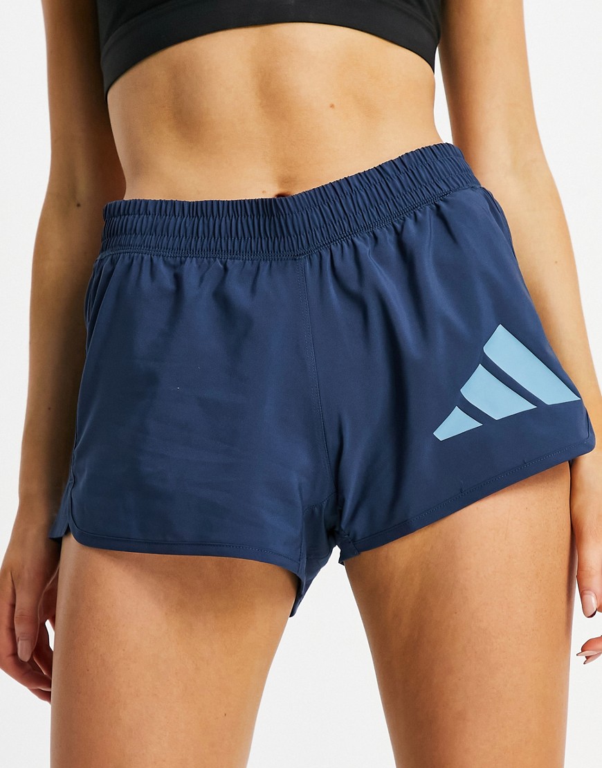 adidas Training 3 bar logo woven shorts in blue