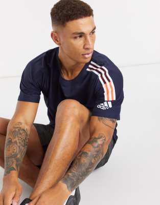 adidas Training 3 Gestreiftes T Shirt in Marine ASOS