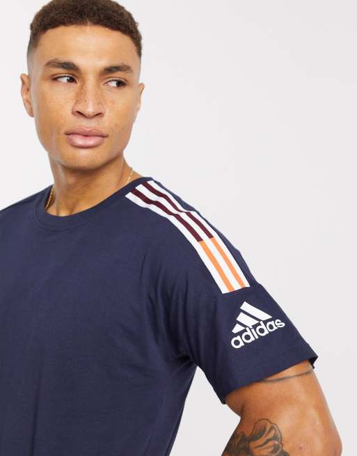 adidas Training 3 Gestreiftes T Shirt in Marine