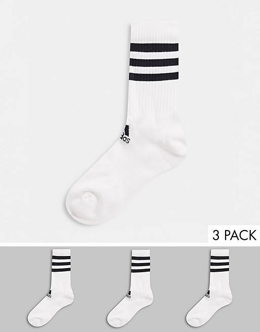 adidas Training 3 pack 3-stripe ankle socks in white