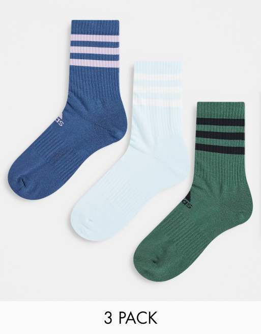 adidas Training 3 pack 3-stripe crew socks in khaki, navy and blue | ASOS