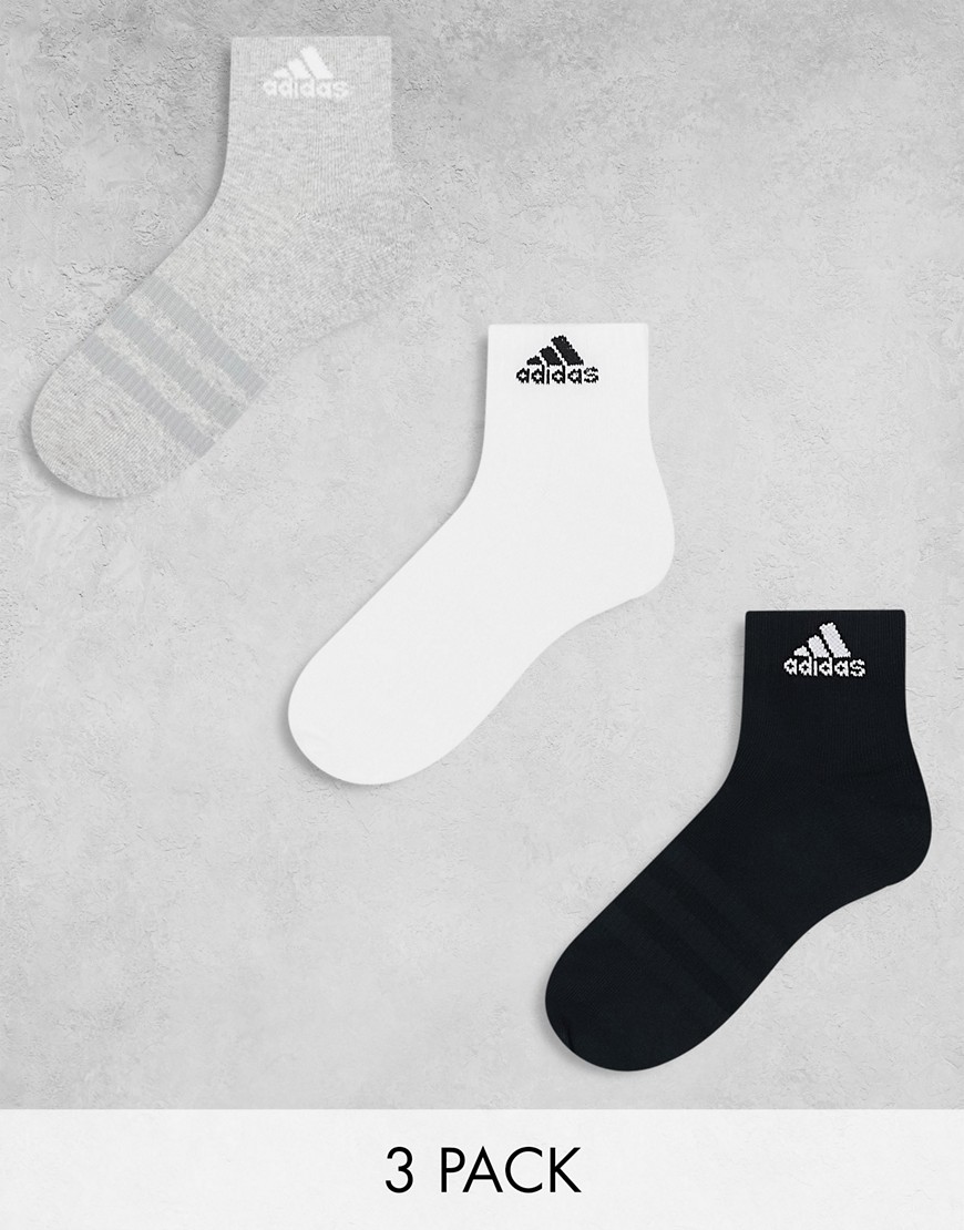 adidas Training 3 pack ankle socks in black, white and grey-Multi