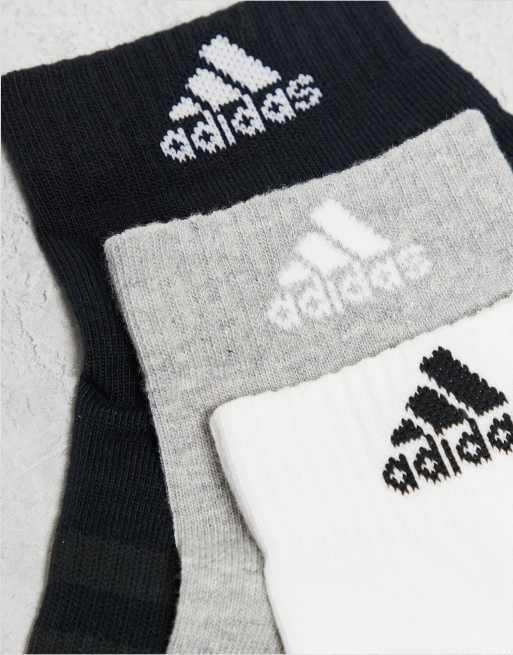 adidas Training 3 pack ankle socks in black, white and grey, 2 of 3