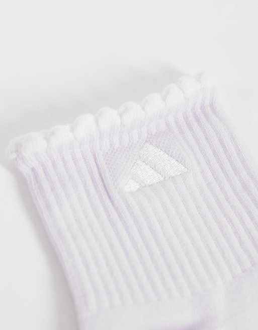 adidas Training 3 pack ankle socks with frill in white and purple, 2 of 3