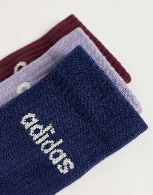 adidas Training 3 pack crew socks in burgundy and navy, 2 of 3