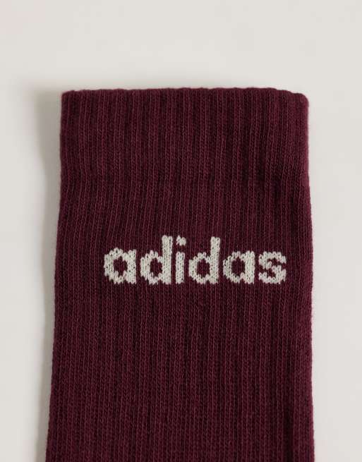 adidas Training 3 pack crew socks in burgundy and navy, 3 of 3