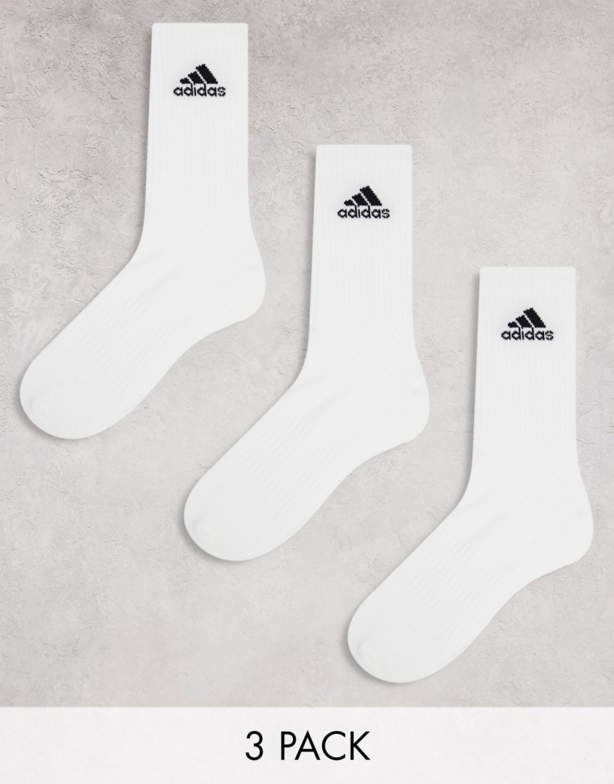 adidas Training 3 pack cushioned crew socks in white