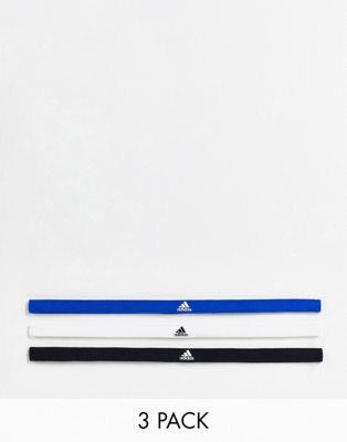 adidas Training 3 pack headbands in black, blue and white
