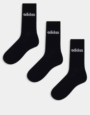 adidas Originals adidas Training 3-pack linear logo crew socks in black-Multi