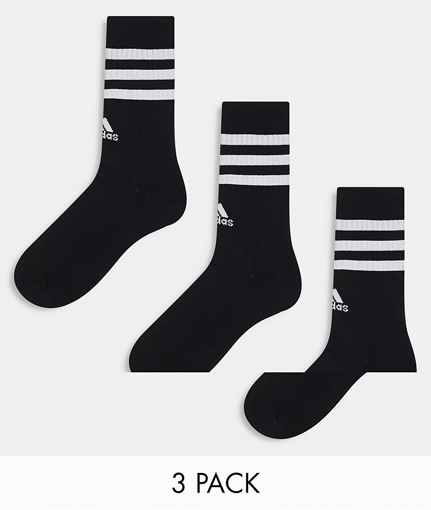 adidas Training 3 pack three stripe socks in black