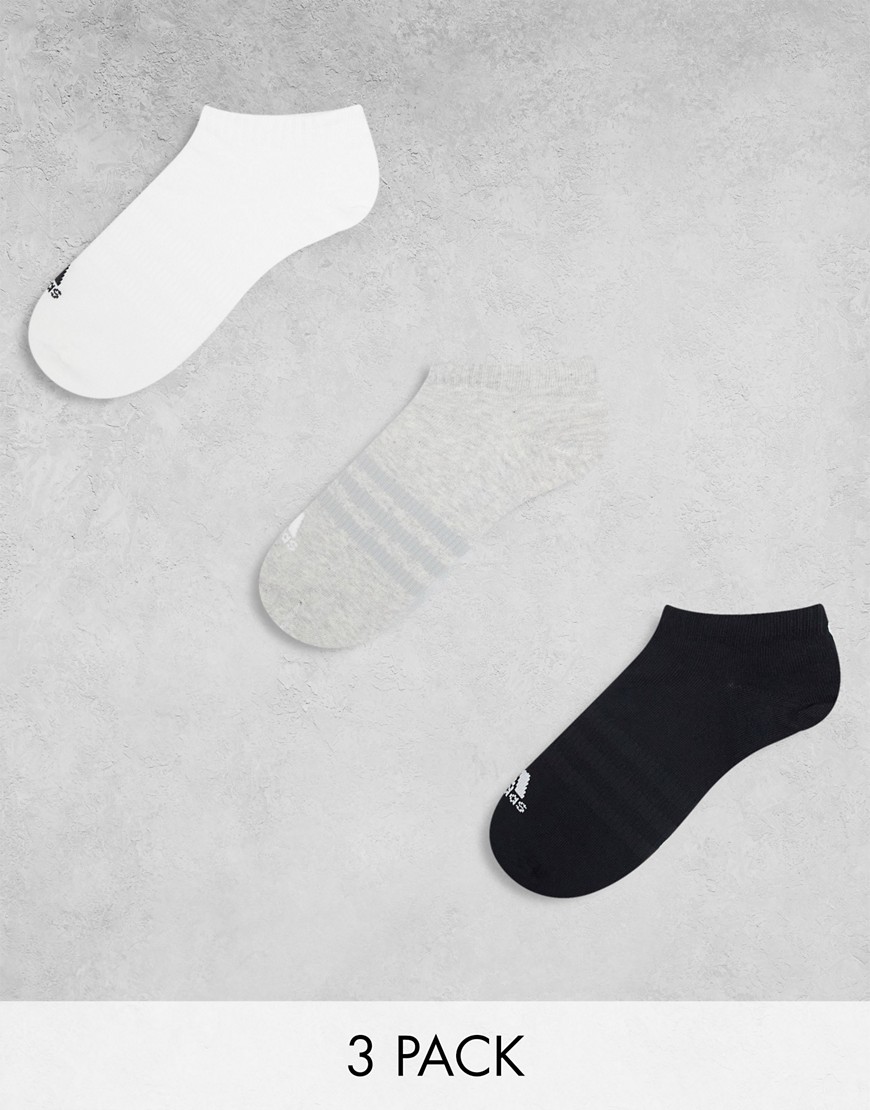 adidas Training 3 pack trainer socks in black,white and grey-Multi
