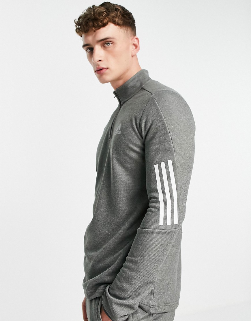 Adidas Training 3 stripe 1/4 zip sweat in grey