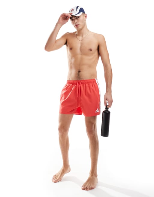adidas Training 3 stripe 3" swim shorts in red		