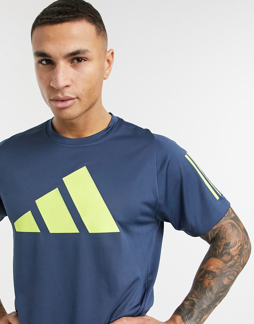 Adidas Training 3 stripe bar logo t-shirt in blue-Black