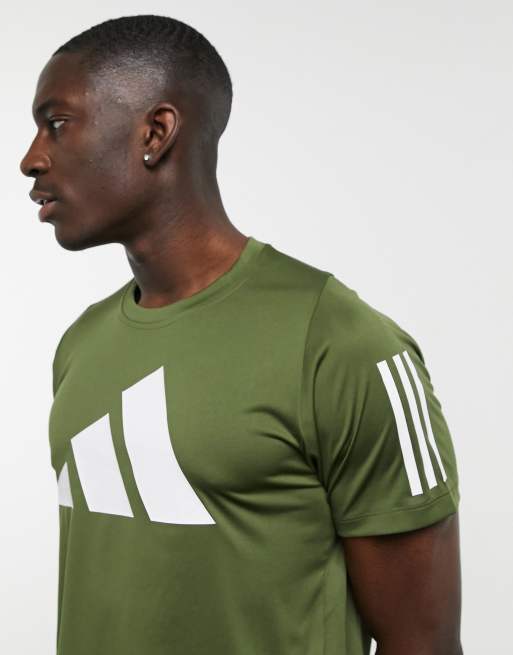 Adidas green 3 stripe best sale t shirt