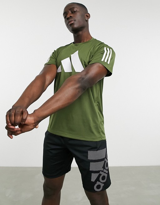 adidas Training 3 stripe bar logo t-shirt in khaki