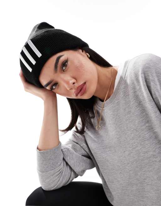 adidas Training 3 stripe beanie in black