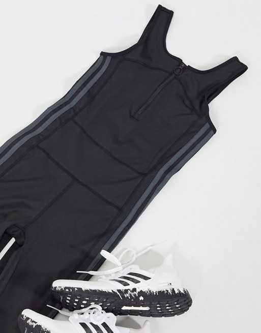 adidas Training 3 stripe body suit in black