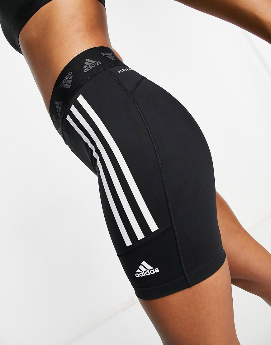 Adidas Training 3 stripe booty shorts in black