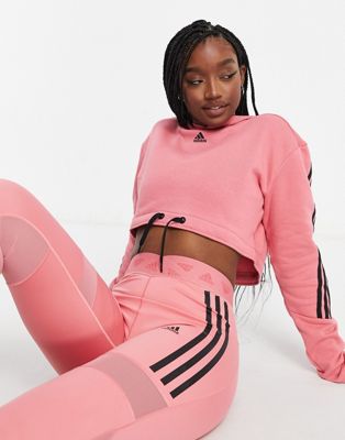 adidas Training 3 stripe cropped hoodie in pink | ASOS