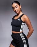 [adidas performance] adidas Training 3 stripe cropped tank top in black L Black/ white