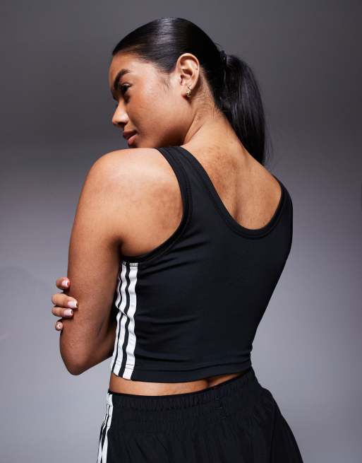 adidas Training 3 stripe cropped tank top in black, 4 of 4