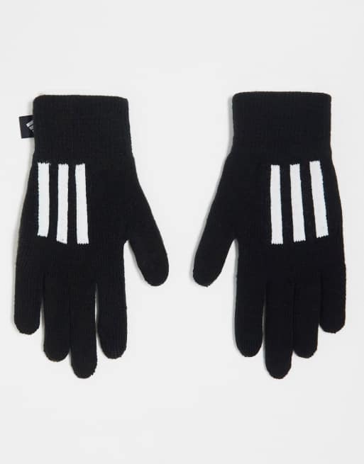 adidas Training 3 stripe gloves in black