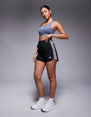 adidas Training 3 stripe high waisted shorts in black - view 1