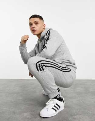 adidas 3 stripe hoodie grey