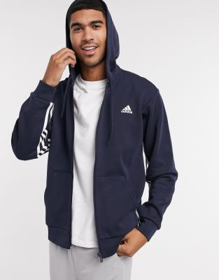 adidas training three stripe hoodie in grey