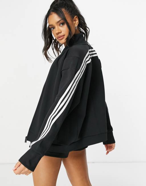 Adidas black 3 stripe hotsell jacket women's