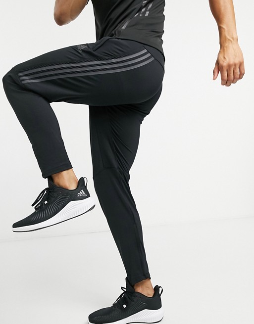 adidas Training 3 stripe joggers in black