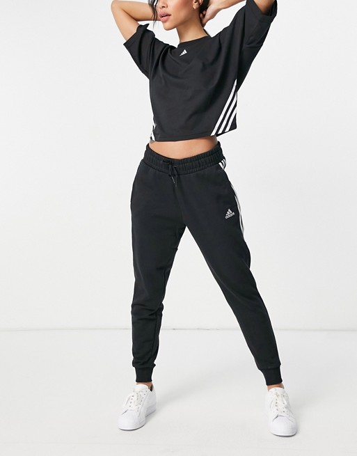 adidas Training 3 stripe joggers in black | ASOS