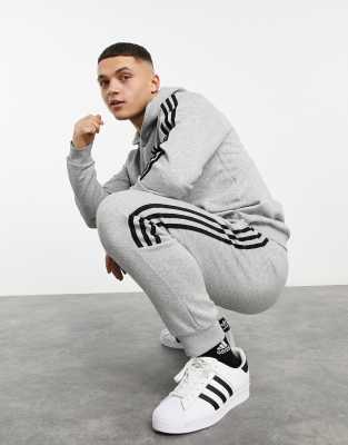 grey adidas 3 stripe joggers