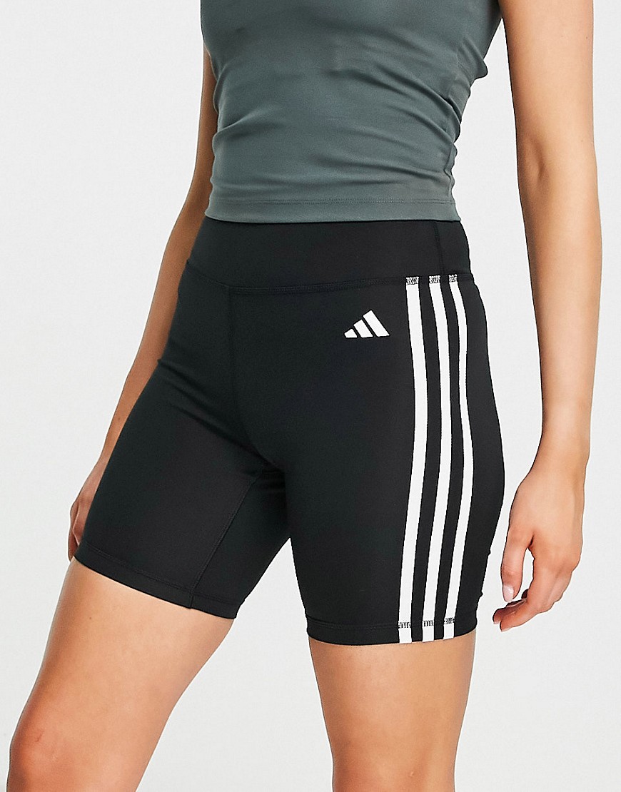 adidas Training 3 stripe legging shorts in black