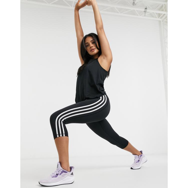 adidas Training 3 stripe leggings in black