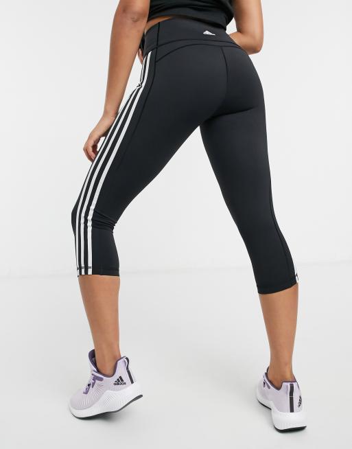 Adidas training three stripe capri leggings in hot sale black