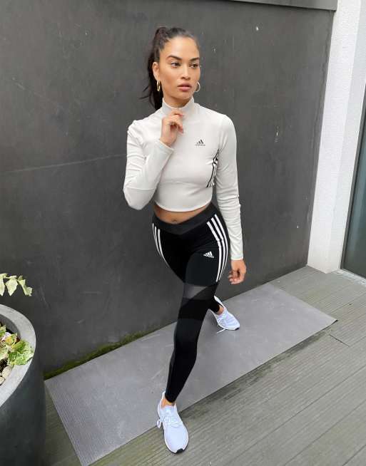 adidas Training 3 stripe leggings in black