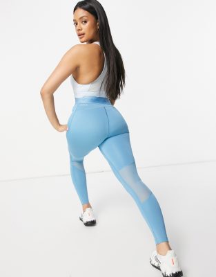 adidas training 3 stripe leggings in blue