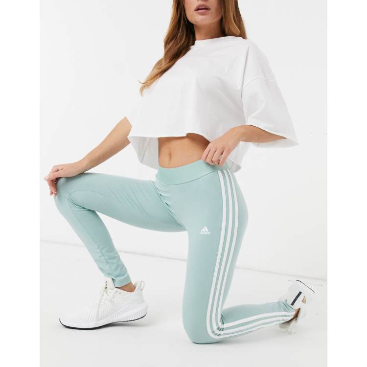 adidas Training 3 stripe leggings in green ASOS