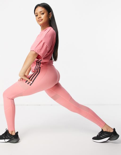 adidas Training Dance 3 stripe leggings in pink