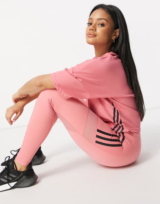 adidas Training 3 stripe leggings in pink ASOS