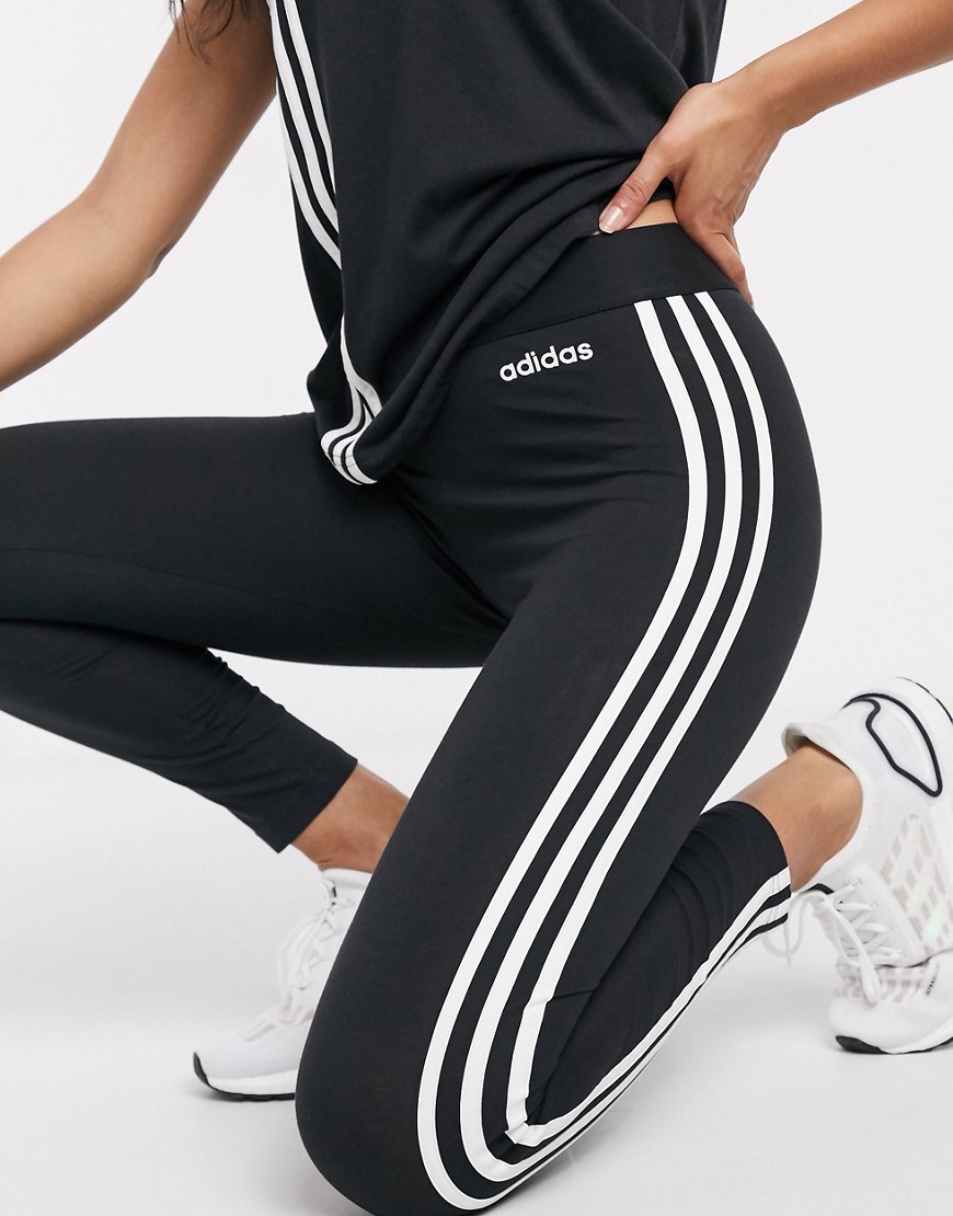 adidas Training 3 stripe logo leggings in black