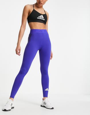 adidas training 3 stripe leggings in blue