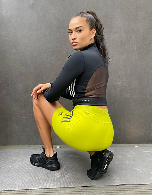 Women adidas Training 3 stripe long sleeve crop top in black 