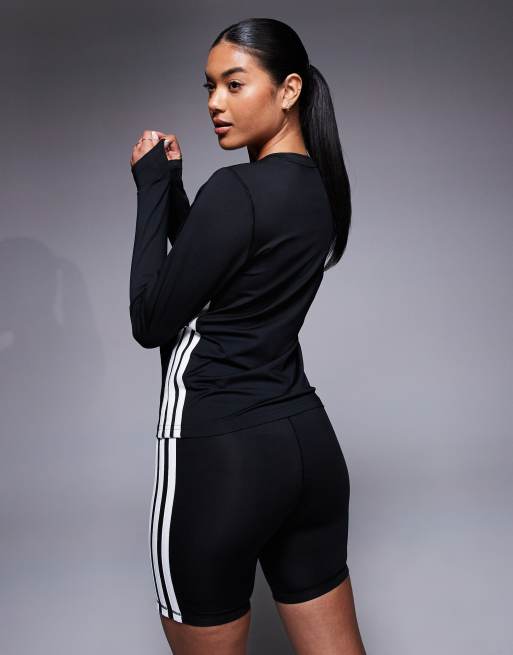adidas Training 3 stripe long sleeve top in black, 3 of 4