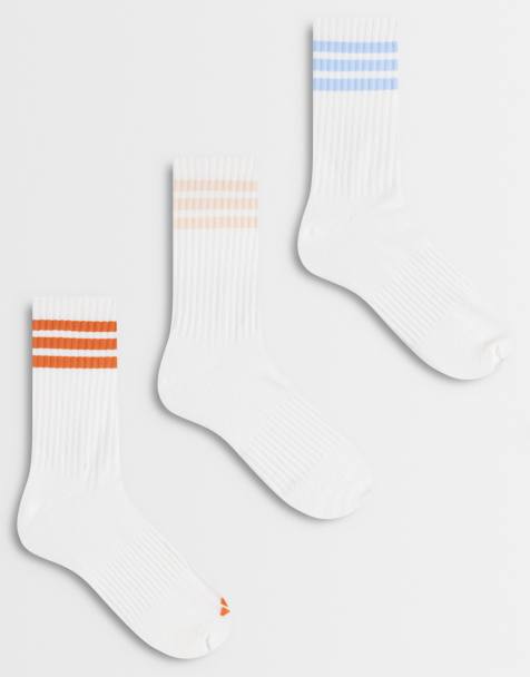 adidas Training 3 stripe multi colour socks in white 6 pack - view 1