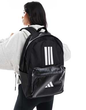 adidas Training 3 stripe pocket backpack in black