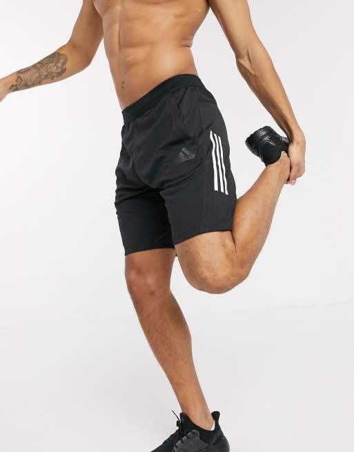 Adidas training three store stripe shorts in black