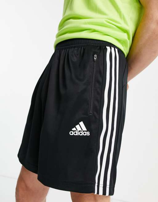 adidas Training 3 stripe shorts in black